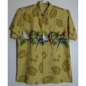 Barefoot Attitude Parrots Birds Short Sleeve Hawaiian Shirt Yellow Medium